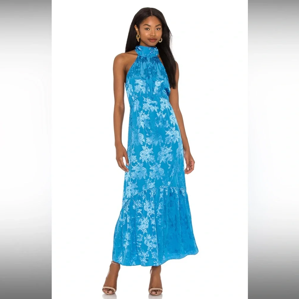 *Last Chance* Saylor Corinna Floral Halter Maxi Dress Mykonos Blue Cerulean 🤍 - Picture 1 of 7